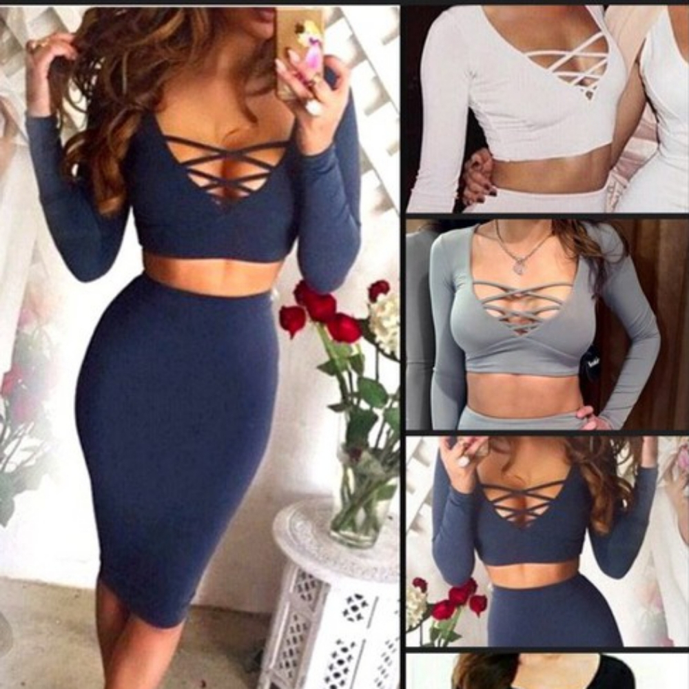 Allegrace Deep V Neck Bodycon Two Piece